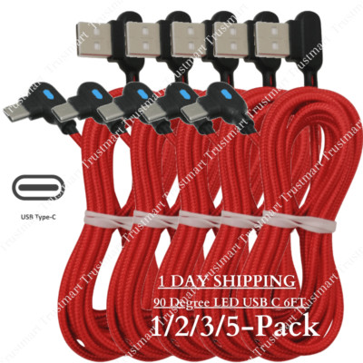 1-5Pack 6Ft 90 Degree Right Angle USB Type C Cable Fast Charger Cord For Samsung