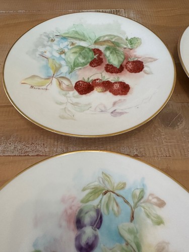 6 Limoges France 8.5” White Porcelain Salad/Dessert Plates with Fruits Berries - Picture 5 of 14