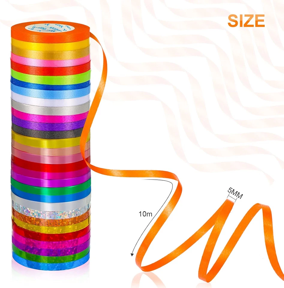 30 rollos de cintas rizadoras de 1/5" de ancho X 11 yardas 330 yardas globo de plástico brillante St Foto 3 de 4