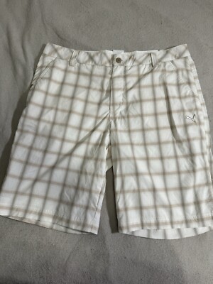 Puma Sport Lifestyle Bermuda Golf Shorts Men's 38 Brown Plaid