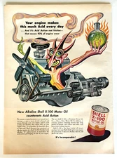 Vintage 1950s Shell Motor Oil Acid Genie Artzybasheff Printed Magazine Ad LOOK