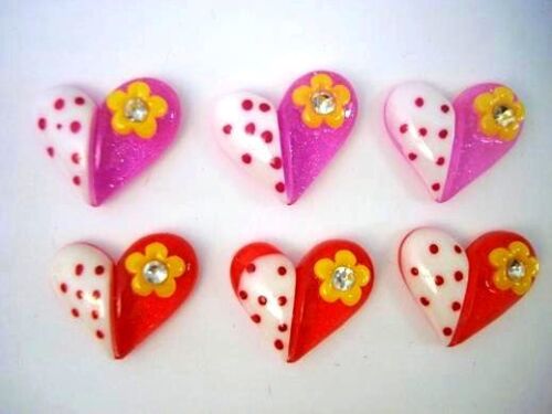 20 Polka Dot Pink & Red Valentine Heart Resin Flatback Button/love/craft B107 - Picture 1 of 2
