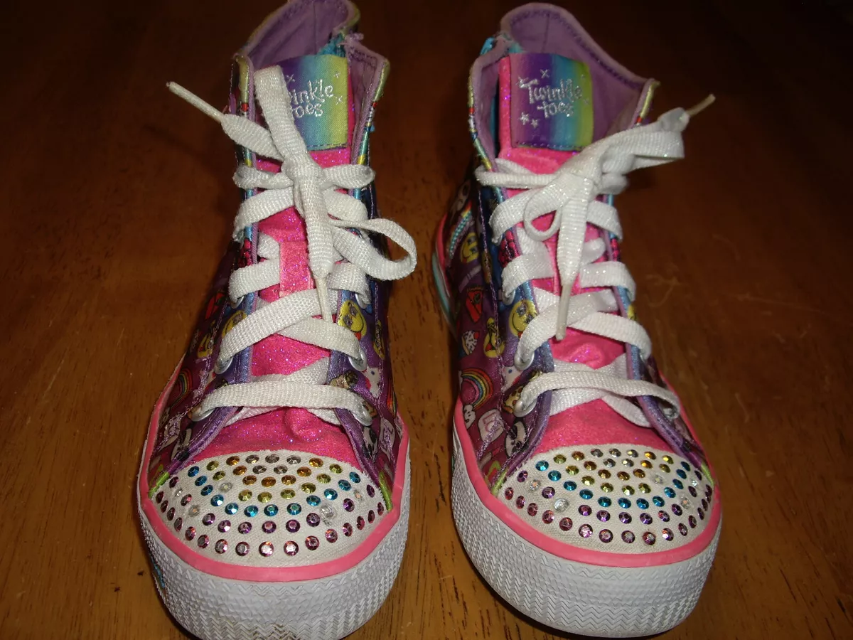 EEUC Big Girls Size 2 Skechers Twinkle Toes Emoji Shoes High Tops Light Up