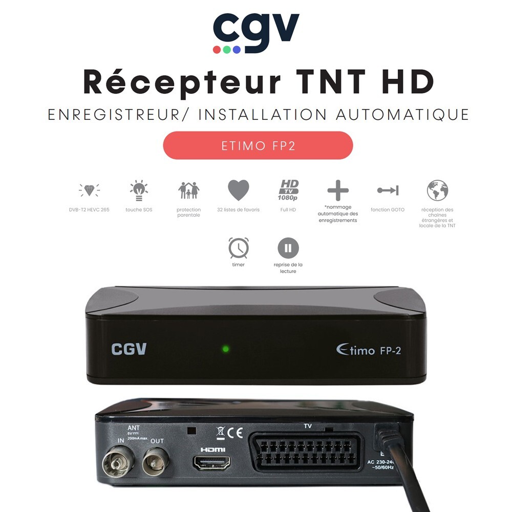 Récepteur TNT HD ETIMO FP-2 Décodeur TV USB Enregistreur Programmable