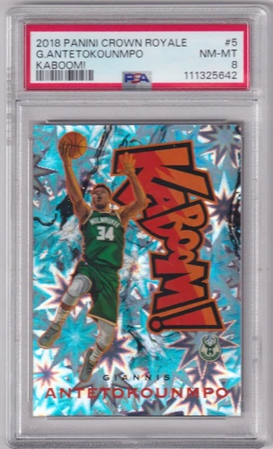 2018-19 Giannis Antetokounmpo #5 Panini Crown Royale KABOOM PSA 8 NM-MT
