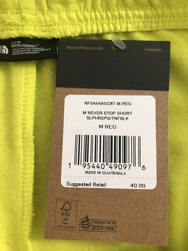 THE NORTH FACE Dayglo Green Yellow Fleece Never Stop Sweat Shorts NWT Medium - Picture 10 of 11