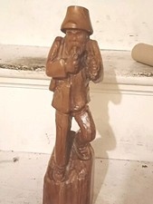 Vintage Holz geschnitzt Bergmann Statue Figur Rauchen Pfeife Axt Volkskunst 14"