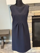 Vntg VALENTINO Size 4 Navy Polyester  Sleeveless Sheath Cocktail Suit Dress