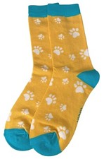 Paw Print Socks Ladies Yellow Blue Bamboo Cotton
