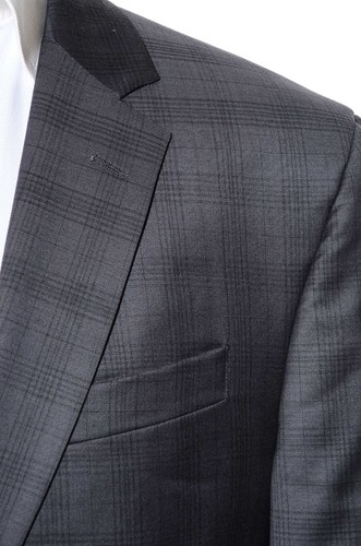 42R Kenneth Cole Gray Monochrome Plaid Wool 2-Piece Suit 35x30 Trousers Jacket L - Picture 4 of 15