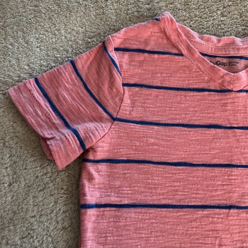 Baby Gap Orange Blue Stripes V Neck Chest Pocket Short Sleeve Shirt 2T - Picture 3 of 8