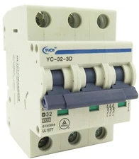 YC-32-3D 32A 3P D CURVE 480V UL1077 DIN RAIL MOUNT MINIATURE CIRCUIT BREAKER