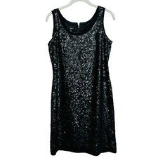 Talbots Petite Dress LBD 8P Sequins Sleeveless Scoop Lined 100% Silk Cocktail
