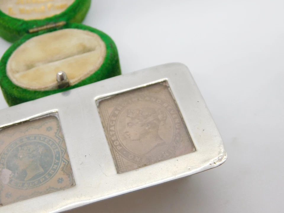 Estuche de escritorio victoriano con doble sello de plata esterlina antiguo 1901 Birmingham Foto 3 de 4