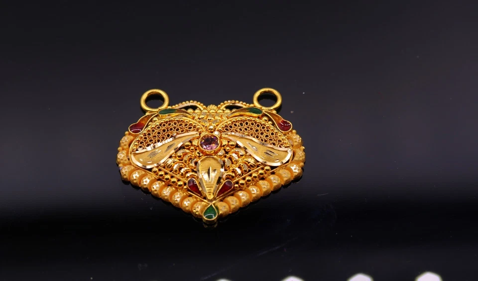 COLLAR COLGANTE FILIGRANA TRABAJO RAJASTHAN JOYERÍA TRADICIONAL 22 K HECHO A MANO Foto 3 de 4