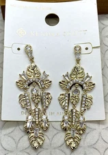 Target Kendra Scott Leigh Monstera Leaf Statement Earrings Gold Tone Crystals