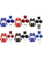 Kids Girl's Cheer Leader Shirts And Skirt Long Sleeve Cheerleading Set Dance