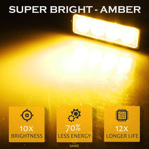 8 x Amber 4 LED Truck Car Beacon Hazard Flash Strobe Lights - Picture 4 of 8