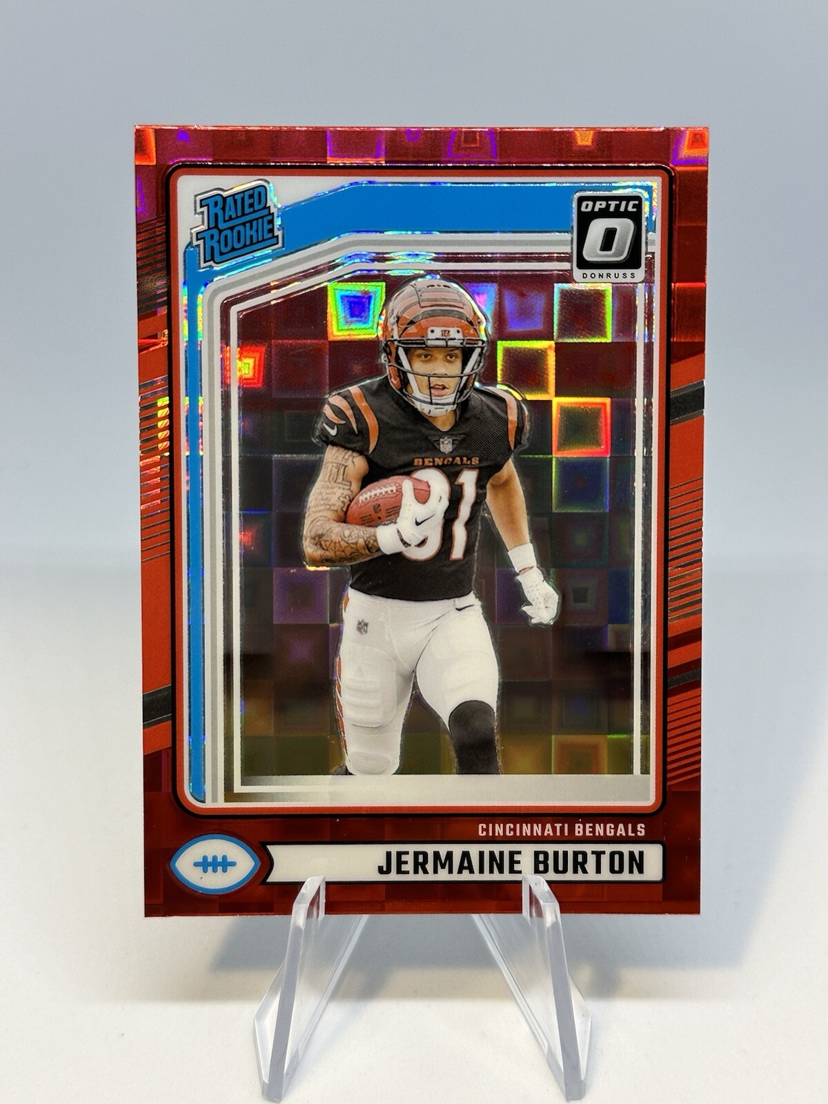 2024 Donruss Jermaine Burton Rated Rookie Red Pandora Optic Preview #368 Bengals