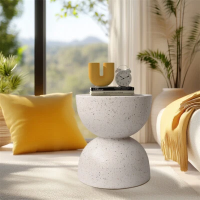 Outdoor Modern Concrete Side Table Speckled Design Round 18inch Accent End Table - Image 1 of 4