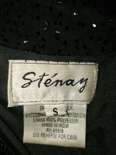 Vtg Stenay Black Silk Beaded Lined Top Sz Small S Women's Party Holiday - Picture 7 of 8