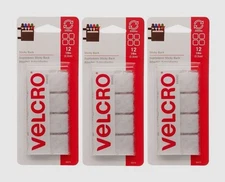 3 VELCRO Hook and Loop Fastener 7/8" x 7/8" White 12pk Adhesive Tape Sew 90073