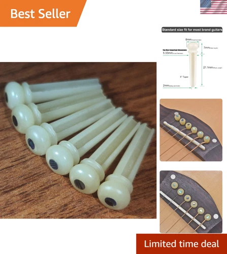 Unbleached Acoustic Guitar Bridge Pins - Genuine Bone with Abalone Dots (6 pcs)