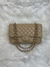 Chanel Classic Double Flap Bag Beige Clair Caviar Grained Calfskin Medium GHW