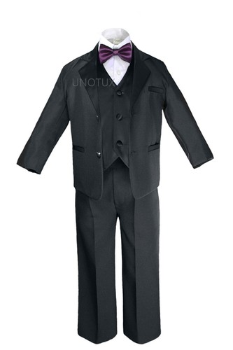 6pc Teen Boys Toddler Black Formal Wedding Party Suit Tuxedo Extra Bow Tie 4T-20 - Picture 20 of 72