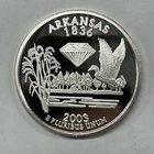 2003 Arkansas Statehood Large Quarter .999 Fine Silver Coin Round 1 Troy Oz
