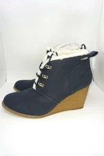 Nautica Gavina Women's Fur Lined Wedge Ankle Bootie Size 9.5 Blue White Casual