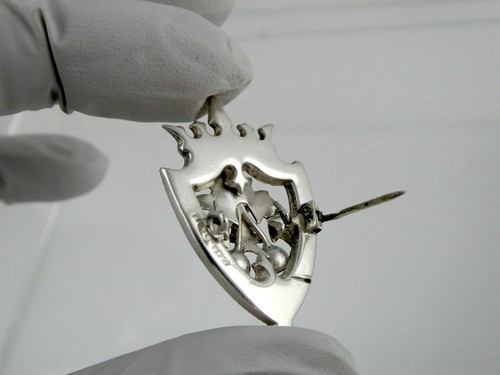 Broche alfiler cresta bellota de plata esterlina británica JC & S Joseph Cook & Sons TAL CUAL - Imagen 8 de 20