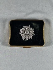 Vtg KIGU Compact Black Enamel Goldtone Marcasites England