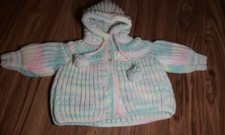 Vintage Handmade Baby Girl Hooded Sweater Jacket Hand Knitted 1980s