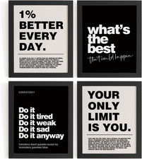 Motivational Inspirational Office Wall Art Decor Prints Set of 4, Black Motivati