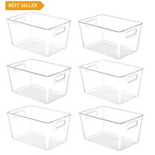 Elegant 6 Pack Clear Plastic Pantry Bins - Easy Grip Handle for Organization
