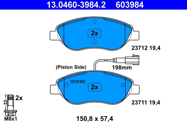 1X Ate 13.0460-3984.2 Bremsbelagsatz Scheibenbremse FüR Fiat Alfa Romeo Chrysler-image