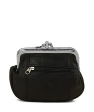 Women's Leather Metal Frame Double Clasp Zipper Coin Purse 5 1/4" x 3 1/4" B...