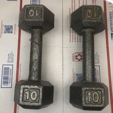 CAP 10 LB Hex Cast Iron Dumbbells Pair Set of 2 20 LBS Total Gray Weights