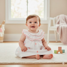 Janie and Jack White Cotton Embroidered Dress Infant Size 3-6 Months Pineapples