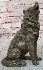 Art Deco Bronze Sculpture Statue Hot Cast Canine Wolf Howling at Moon Garden