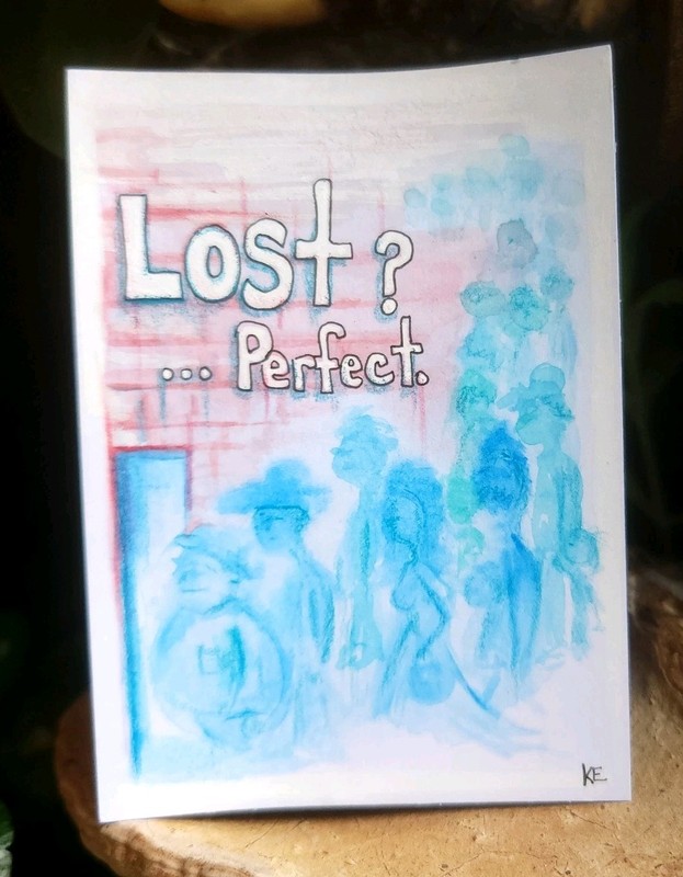 ACEO- Original Watercolor Painting - Surreal , People - Lost Art - KE