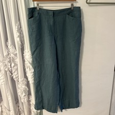 J Jill Women s 16 Genuine Fit At Waist 100 Linen Teal Wide Leg Pants Lagenlook