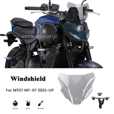 Smoke Sport Screen Windshield Deflector W/Holder For Yamaha MT-07 MT07 2025-2026