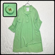 CHANEL Shirt Dress Vintage Light Green Silk with Coco Button 97cm Length
