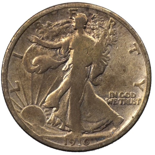 1916-P Walking Liberty Silver Half Dollar 50c Fine FN F+ Detail