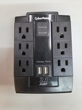 CyberPower 6 Outlet 2 Usb Surge Protector in Black