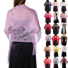 Wedding Party Long Shawl Scarf with Tassels Tulle Lace Sheer Wrap Scarf