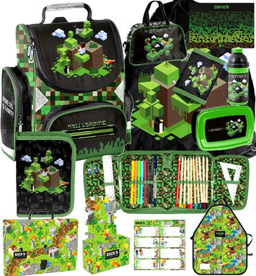MINECRAFT Schulranzen Set 12in1 Ranzen Federmäppchen Turnbeutel PIXEL GAME fur