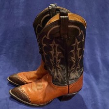 Vintage Tony Lama Caramel Brown Two Tone Leather Cowboy Boots Style 6051